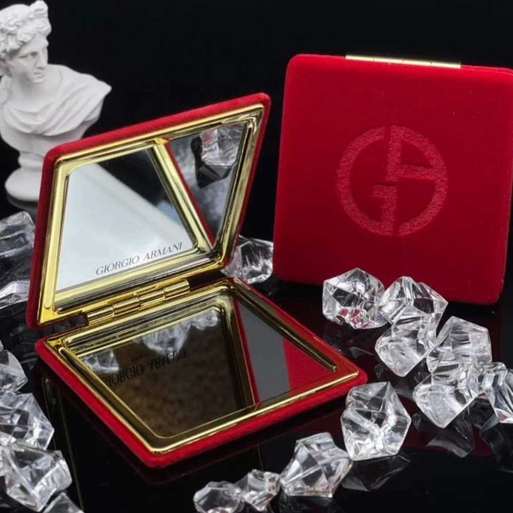 Giorgio Amani Compact Mirror Red Silk Gold Trim